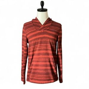 Merrell Women's Red Striped Fleece Hoodie Pullover Pocket Casual Baselayer